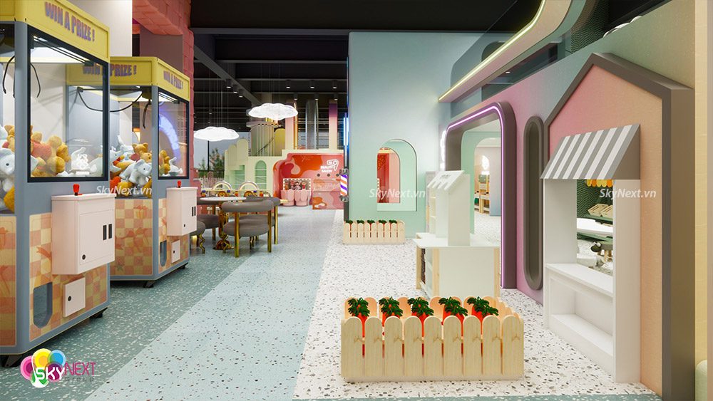 500 triệu mở kids cafe: 3 mô hình và gói thiết bị 2 Mô hình kids cafe có nhà bóng, cầu trượt nhỏ và khu bàn ghế phụ huynh